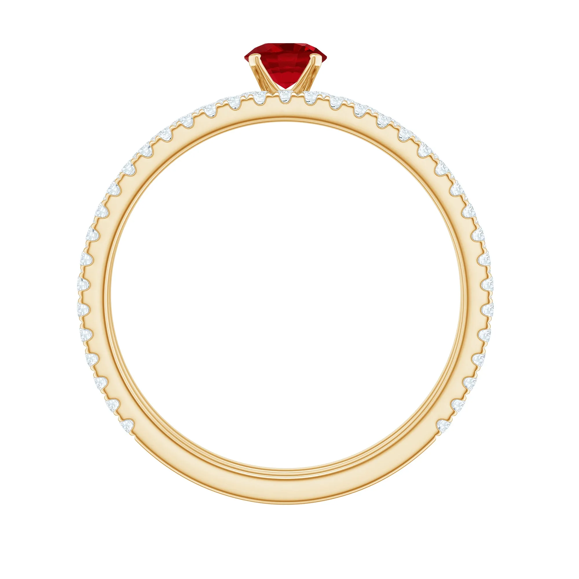 Created Ruby Minimal Wedding Ring Set with Diamond