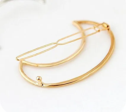 Crescent Barrette Gold Tone Waxing Moon Celestal Hair Clip Bohemian Nature Worship Hairpin