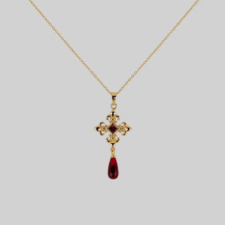 CRIMSON. Fleur de Lis Garnet Collar - Gold