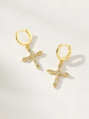 Crystalized Cross Huggie Earrings