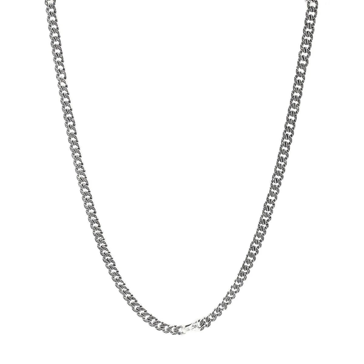 Curb Chain Necklace in Sterling Silver with Black Diamonds