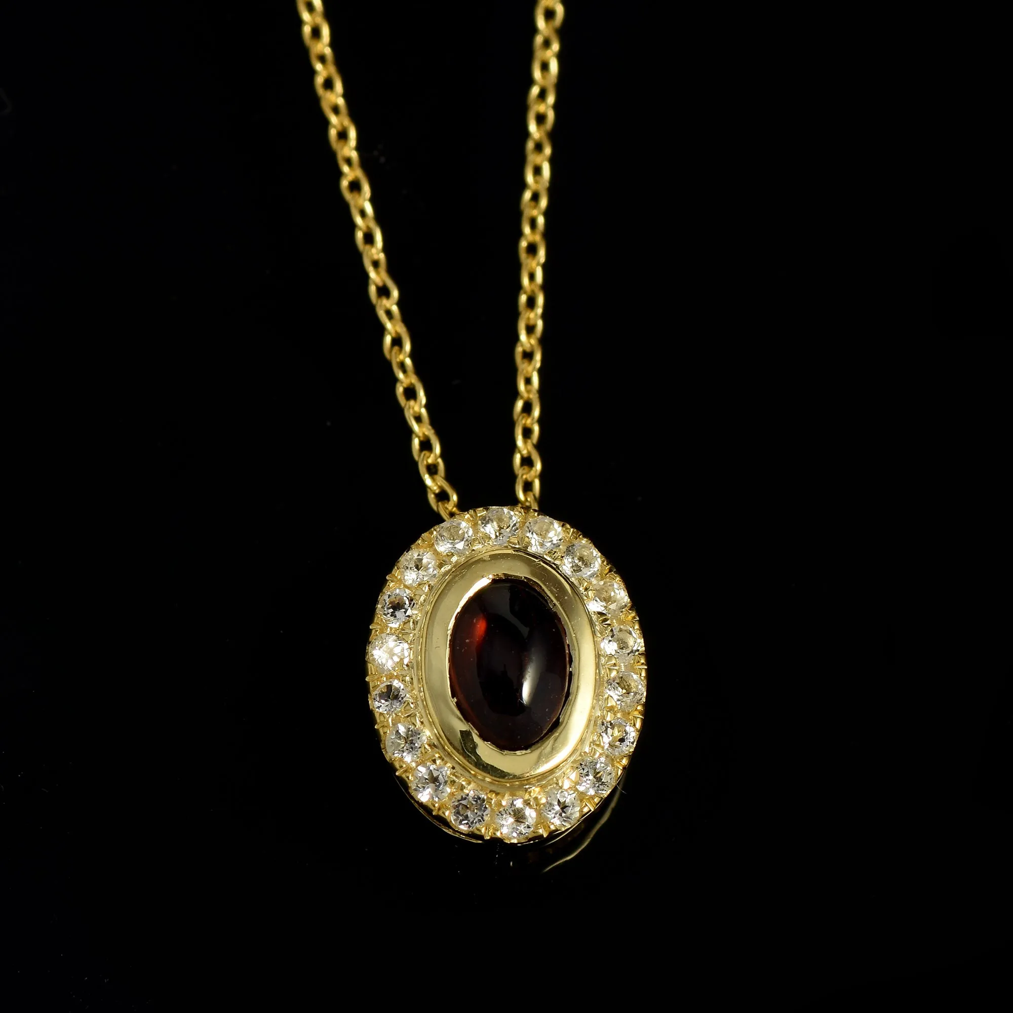 Dainty Red Garnet Halo Chain Necklace