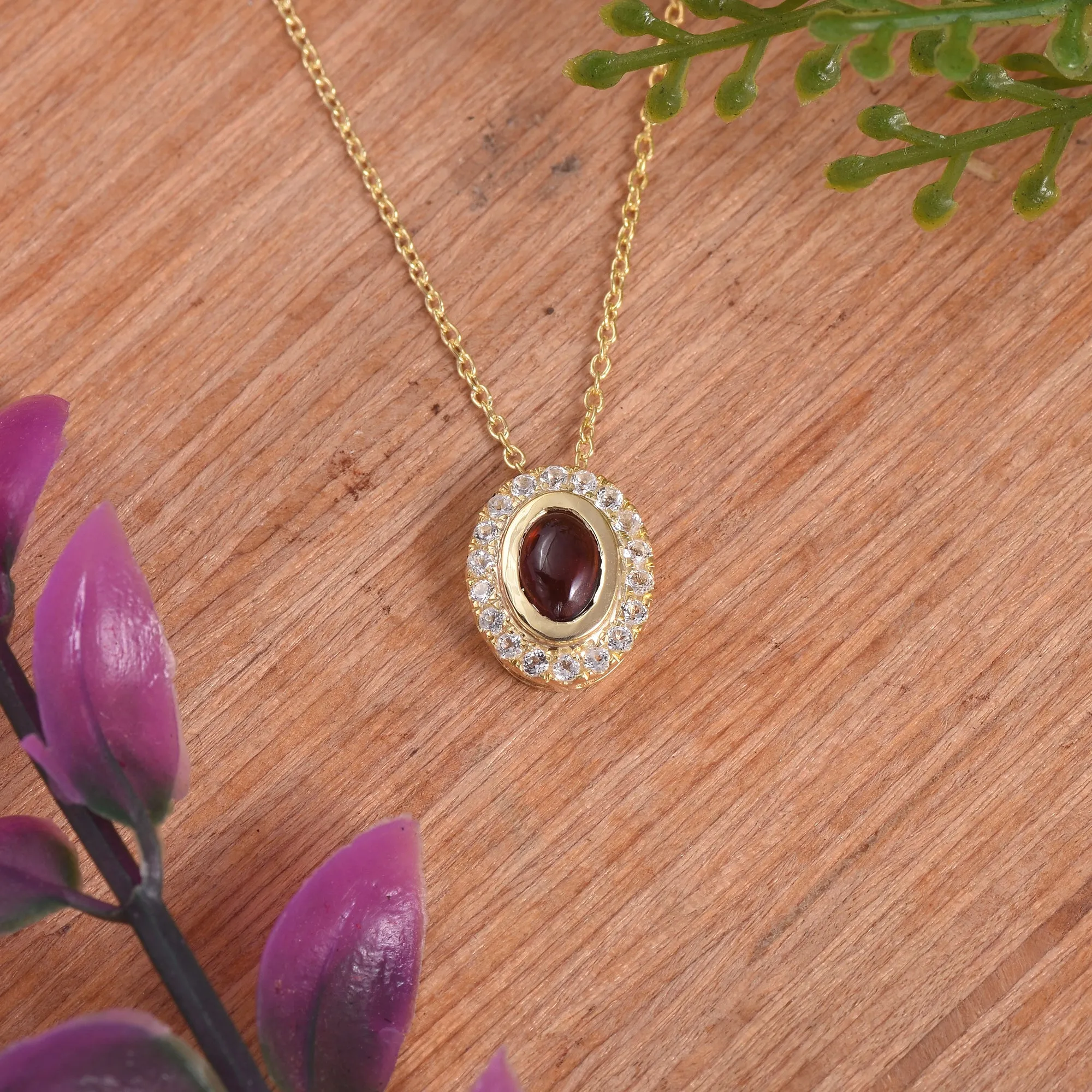 Dainty Red Garnet Halo Chain Necklace