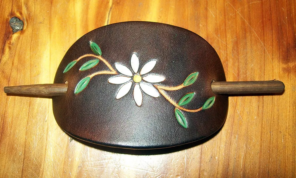 Daisy Flower Leather Barrette