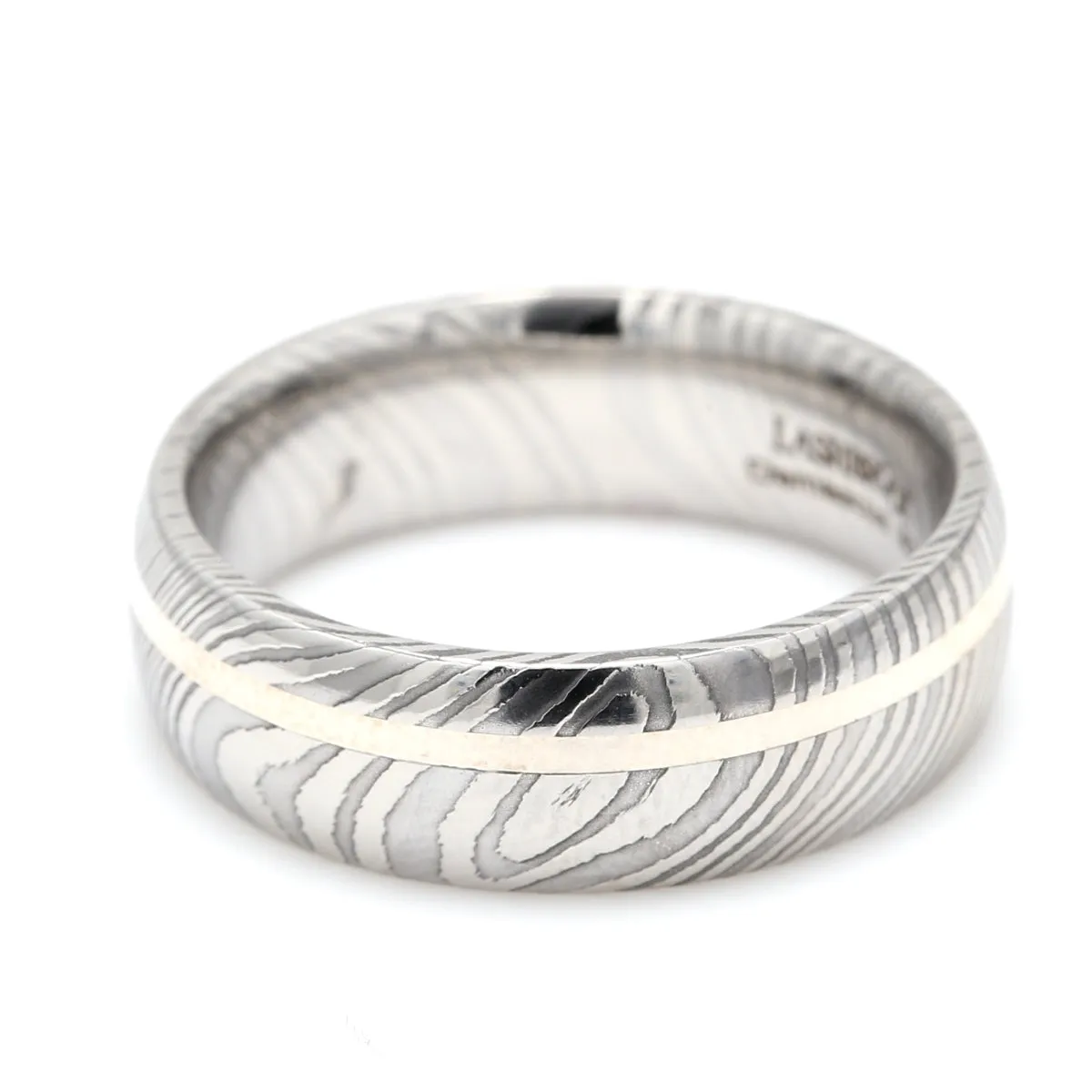 Damascus Steel & Sterling Sliver Wedding Band