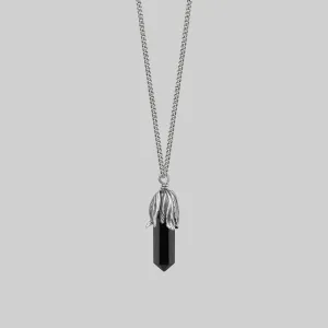 DEATH BLOOM. Black Agate Gemstone Necklace - Silver