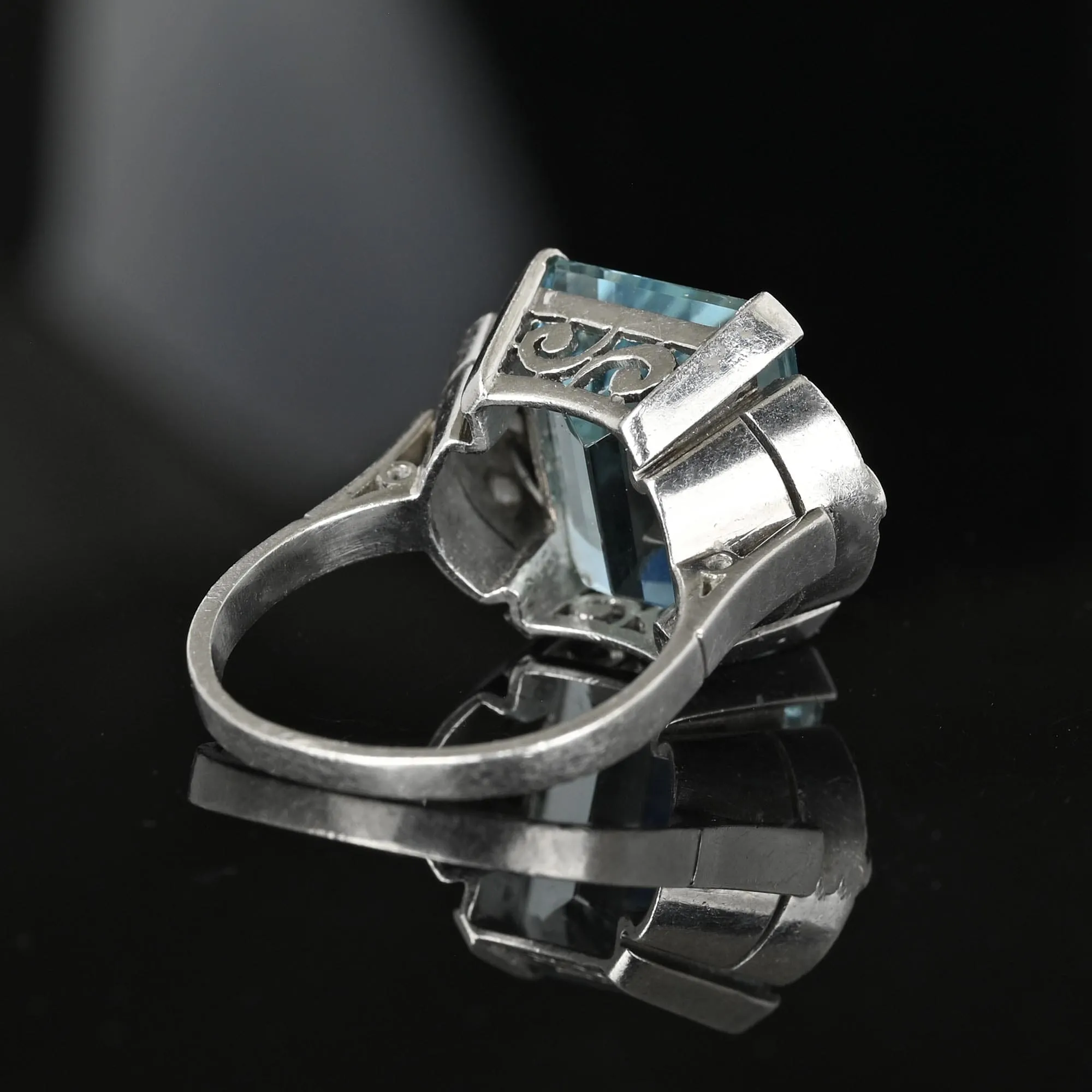 DEPOSIT Art Deco Platinum Diamond Aquamarine Ring