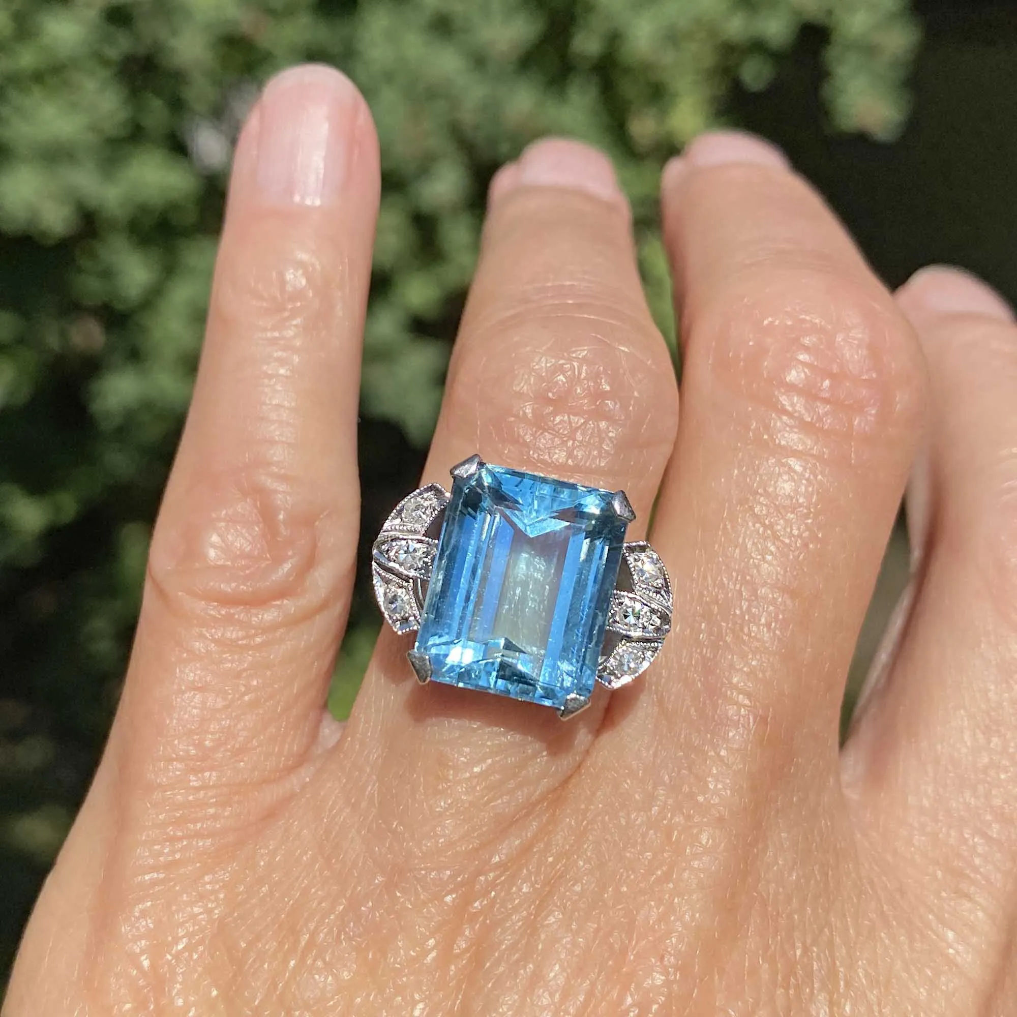 DEPOSIT Art Deco Platinum Diamond Aquamarine Ring