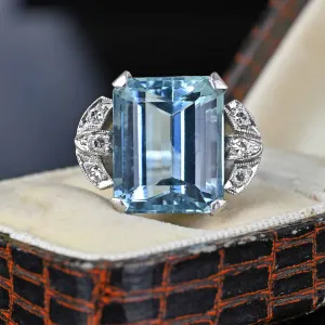 DEPOSIT Art Deco Platinum Diamond Aquamarine Ring