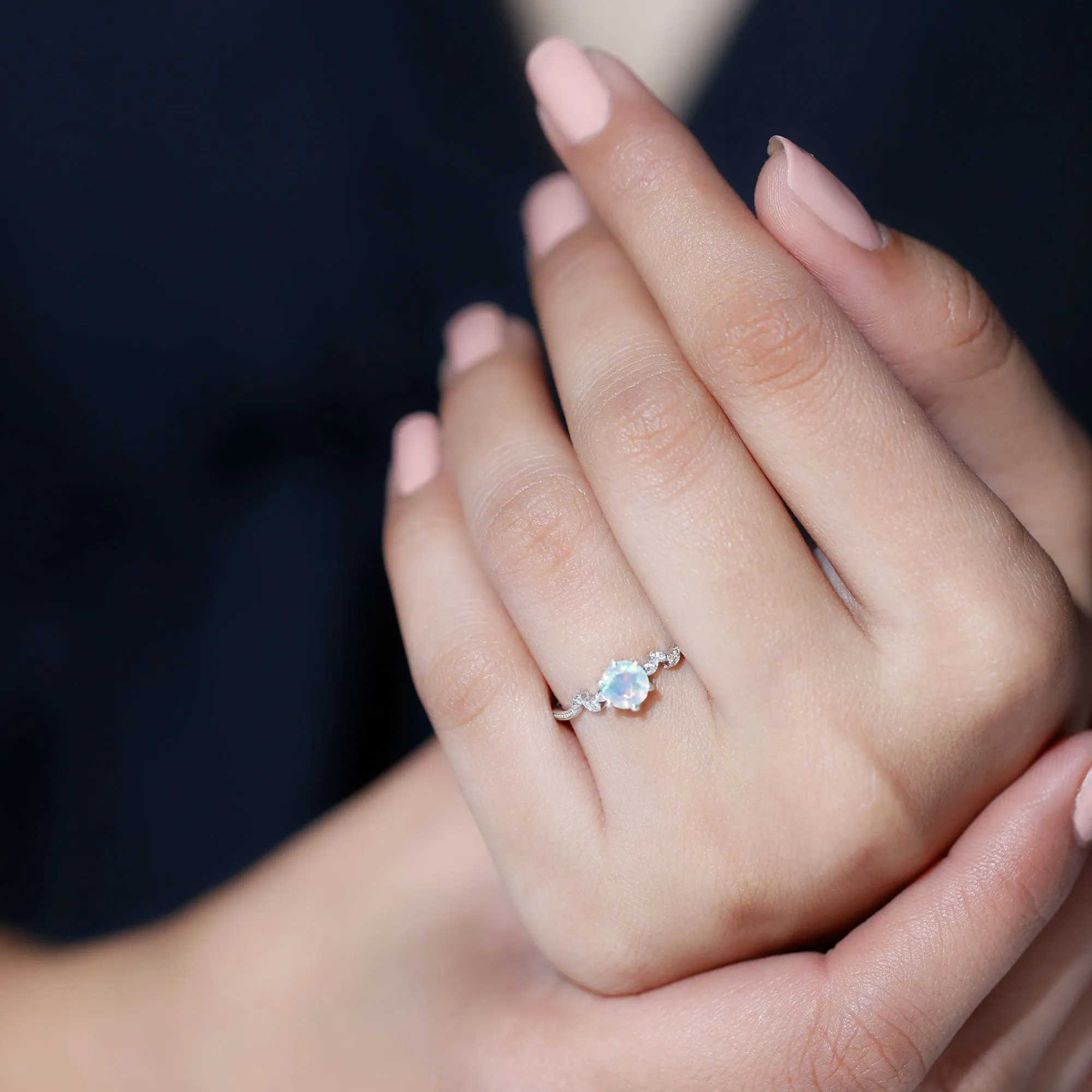 Designer Ethiopian Opal and Diamond Leaf Promise Ring