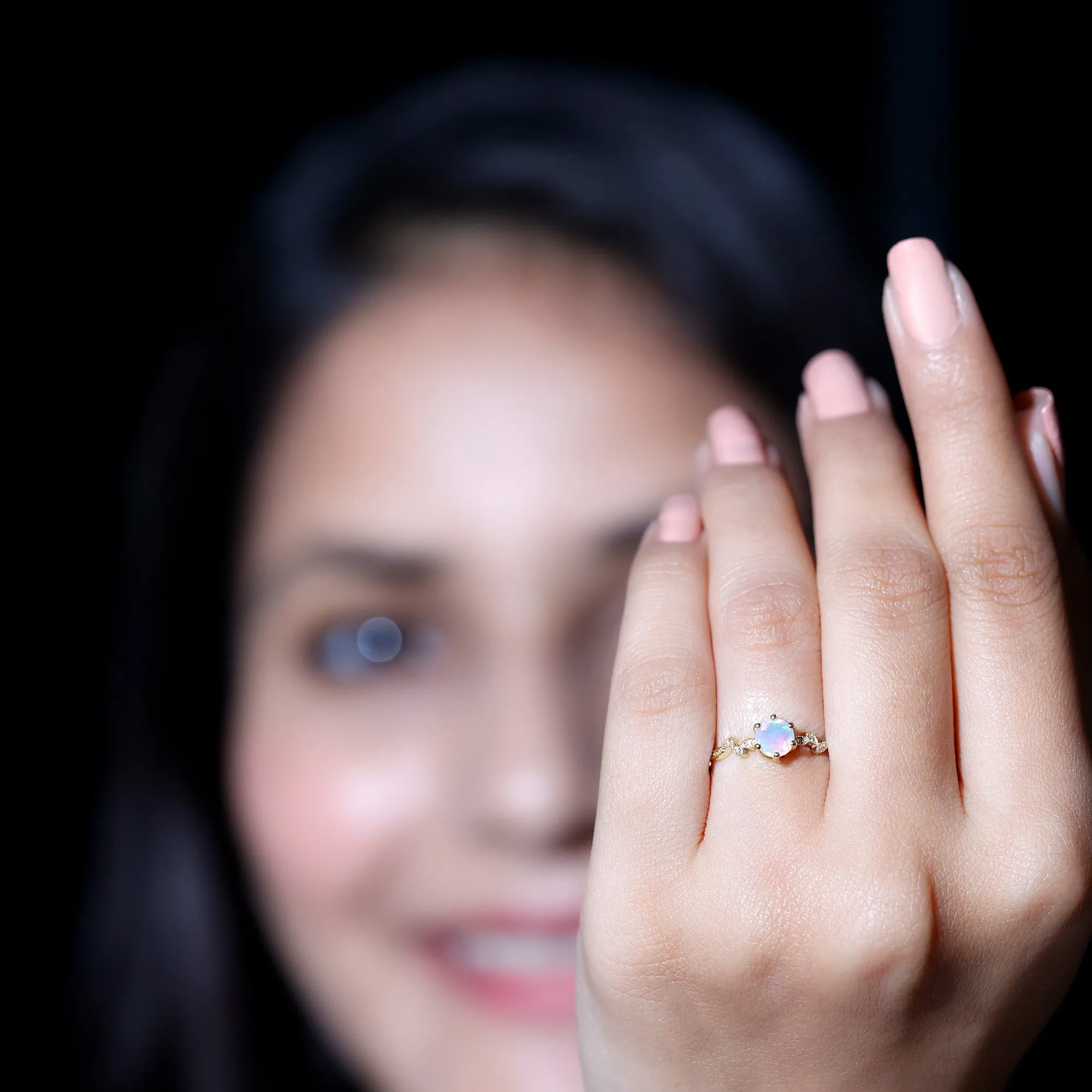 Designer Ethiopian Opal and Diamond Leaf Promise Ring