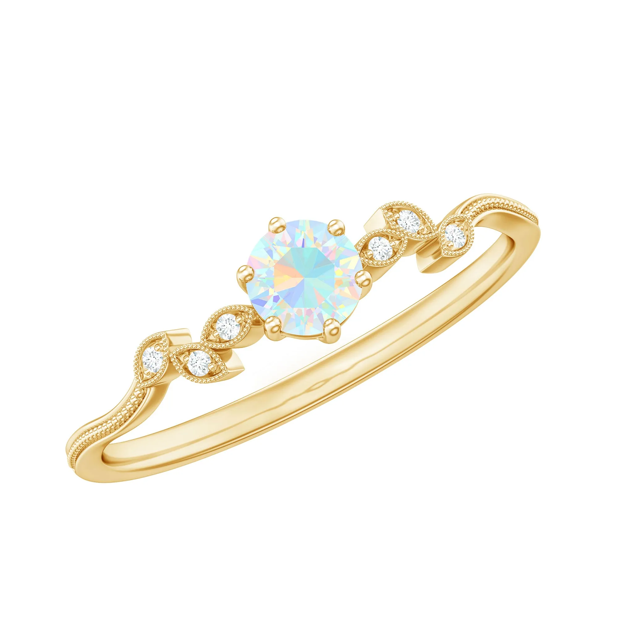 Designer Ethiopian Opal and Diamond Leaf Promise Ring