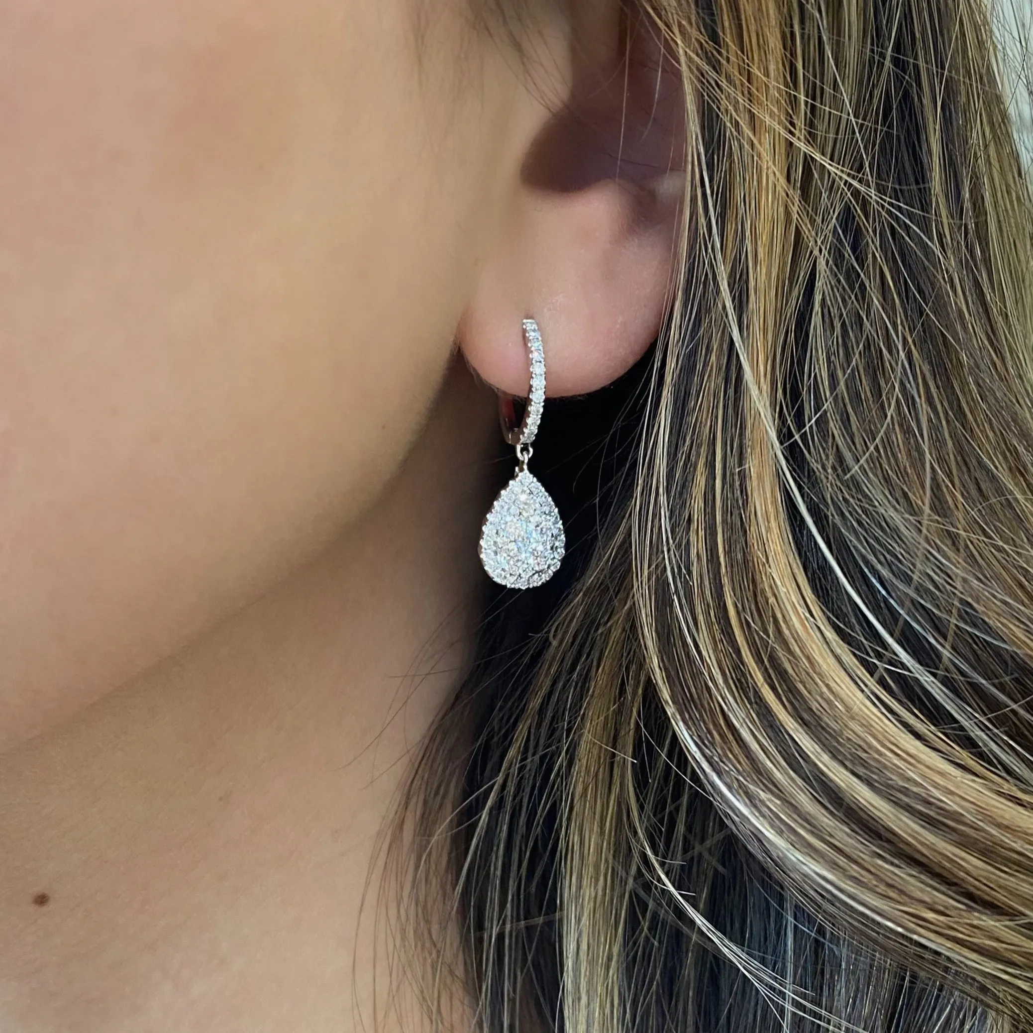 Diamond Cluster Teardrop Dangle Earrings