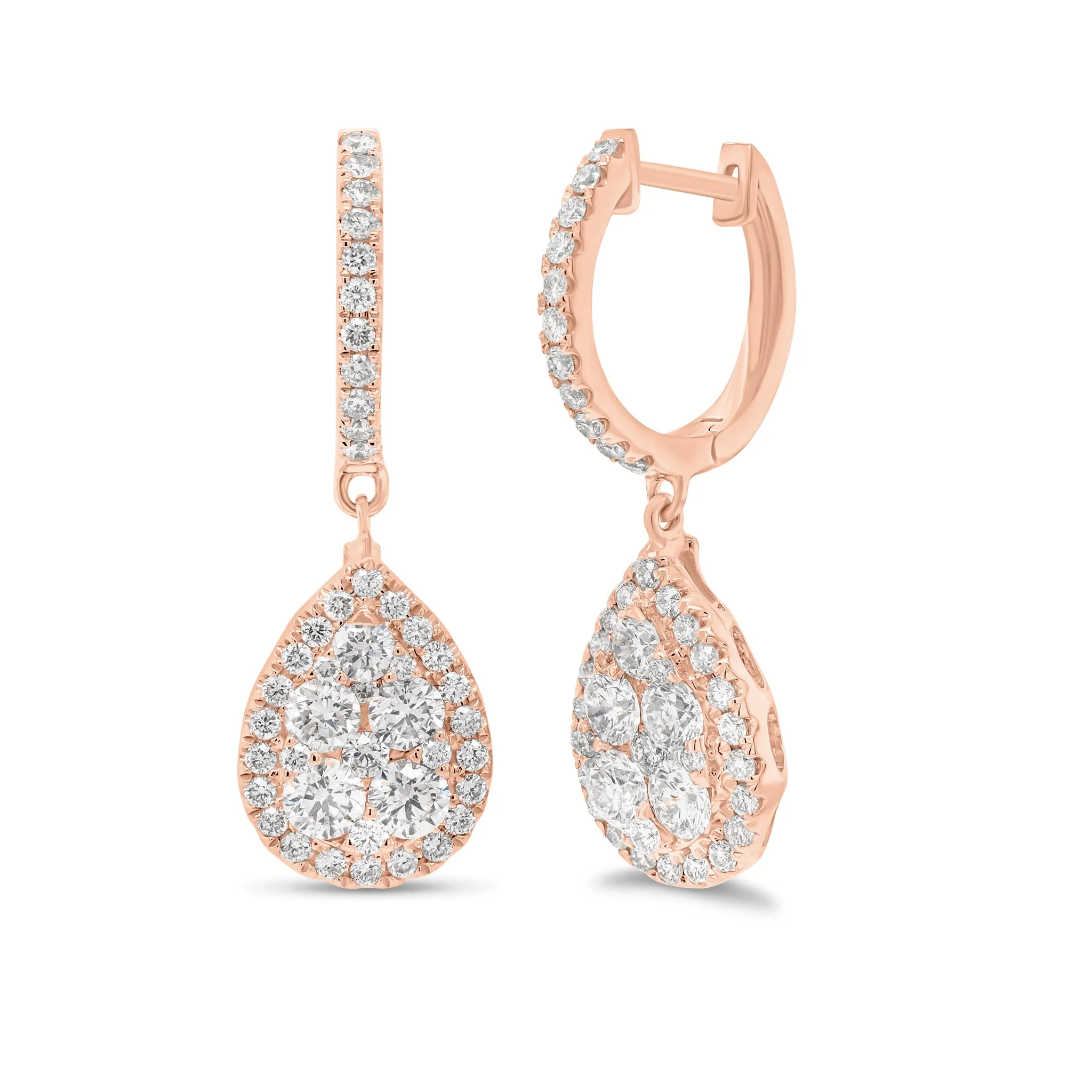 Diamond Cluster Teardrop Dangle Earrings