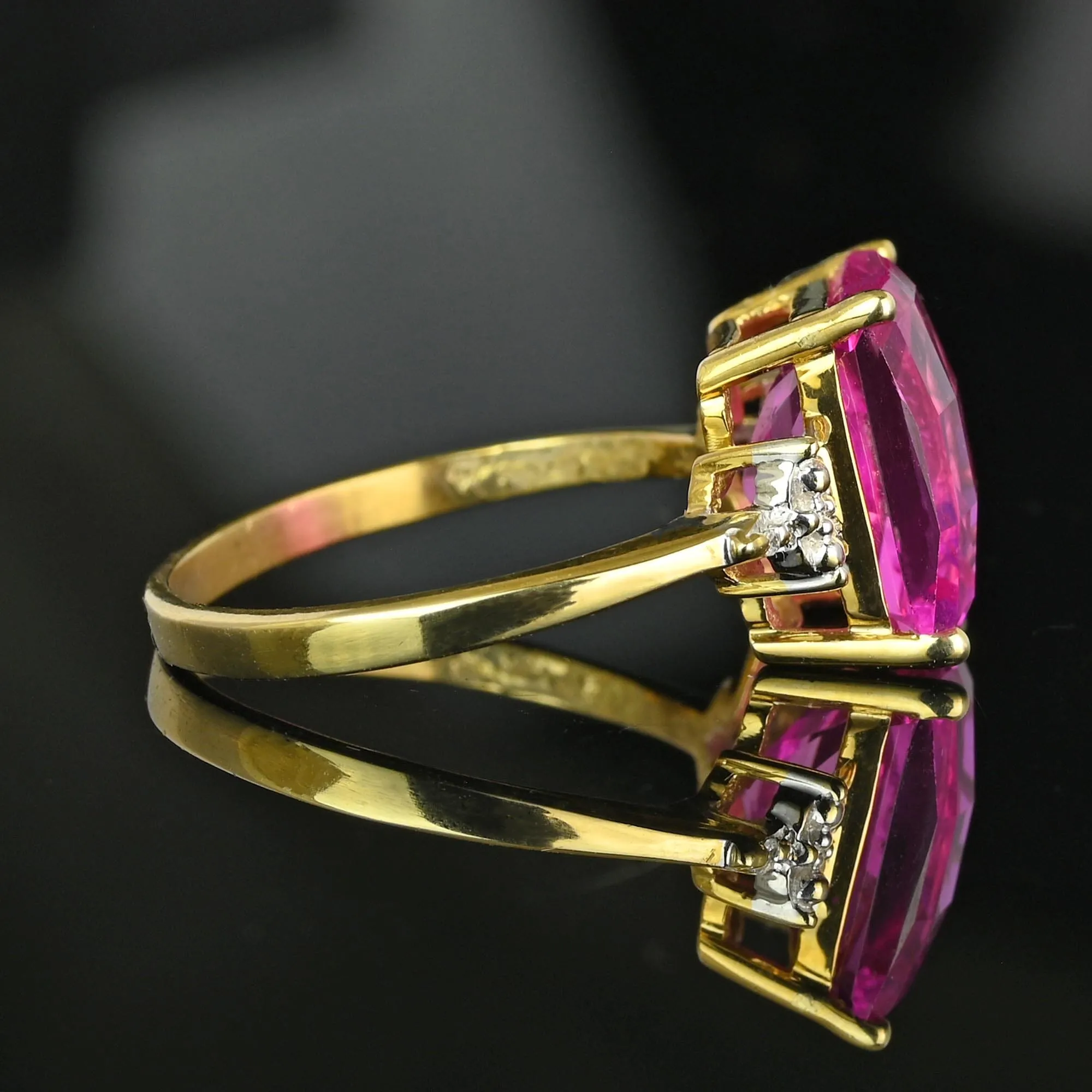 Diamond Fancy Cut Checkerboard Pink Sapphire Ring in Gold