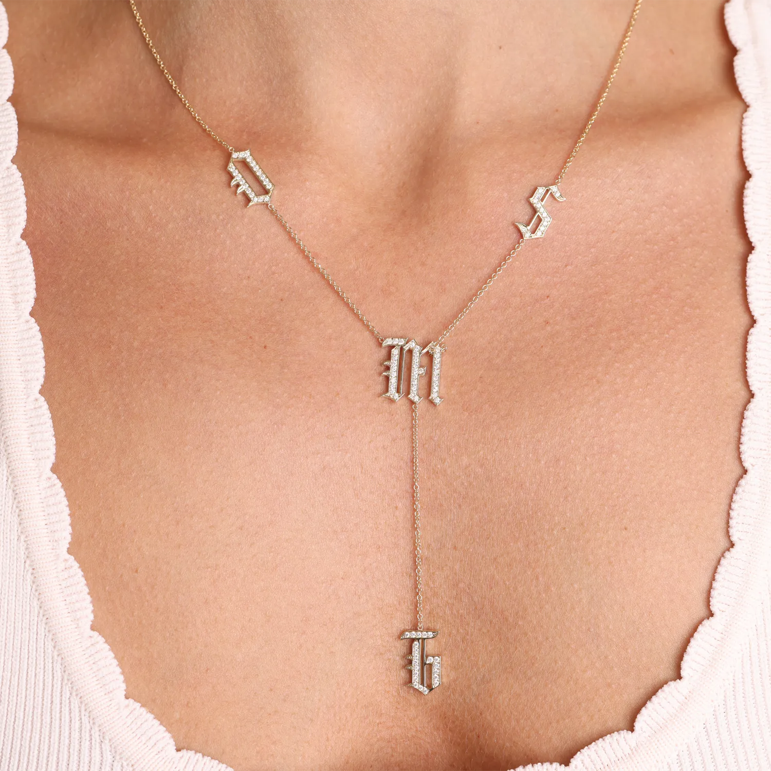 Diamond Old English Letter Drop Necklace