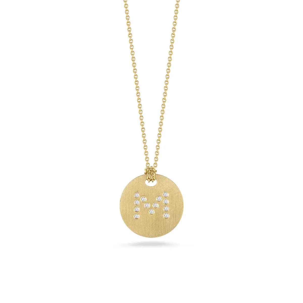 Disc Pendant with Diamond Initial M