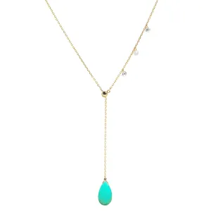 Double Slider Lariat with Chrysoprase Briolette Drop