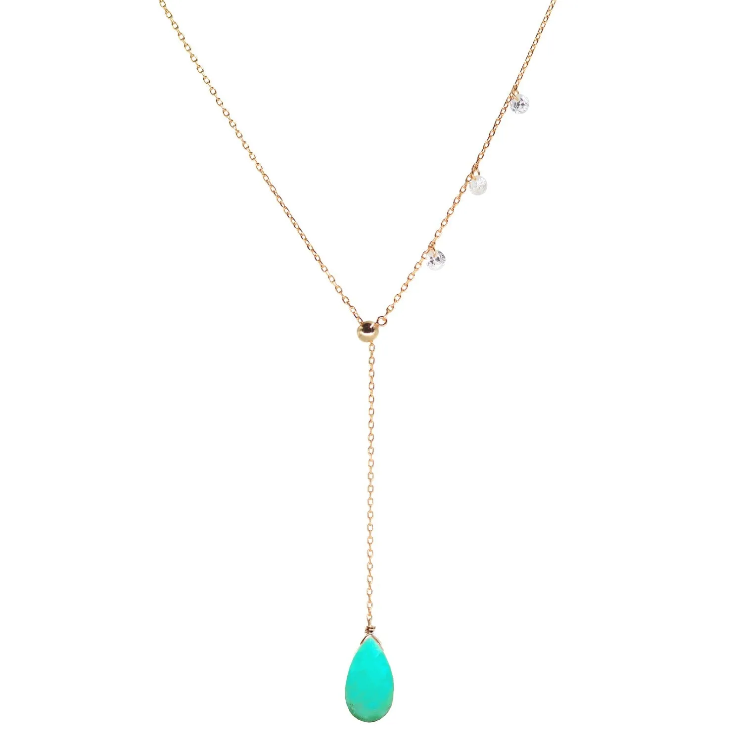 Double Slider Lariat with Chrysoprase Briolette Drop