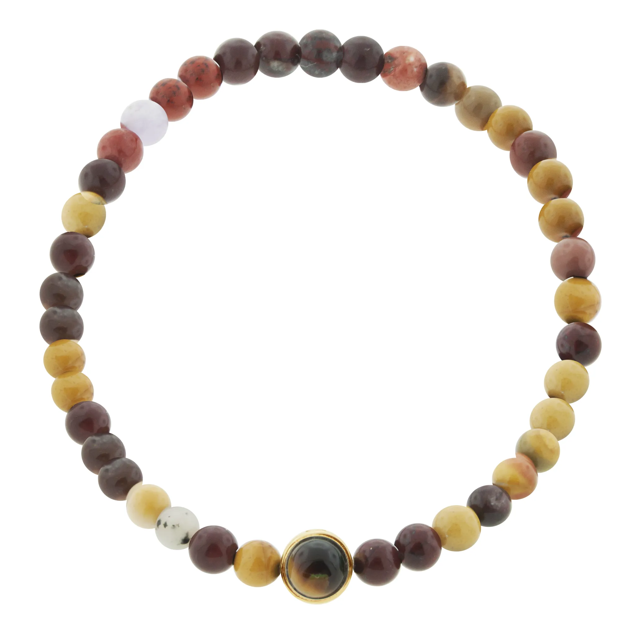 Dual-Sided Collar with Tiger's Eye Cabochon & Ruby on Beaded Bracelet