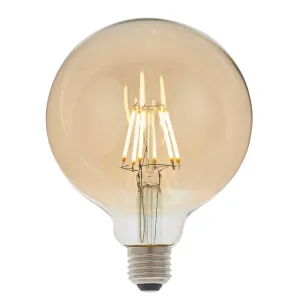 E27 LED 125mm Amber Filament Globe 6W Dimmable Light Bulb