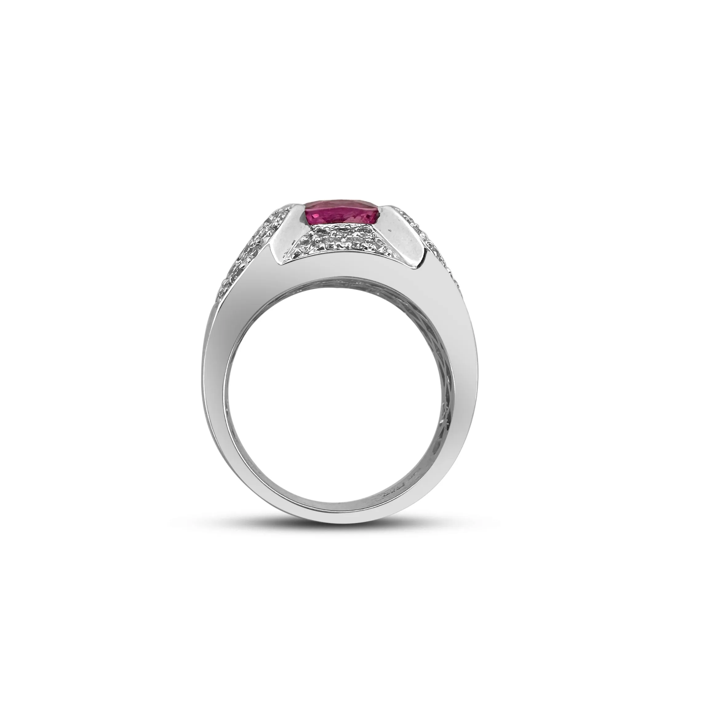 East West Oval Pink Sapphire and Diamond Pavé Ring in 18k White Gold