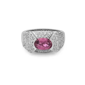 East West Oval Pink Sapphire and Diamond Pavé Ring in 18k White Gold