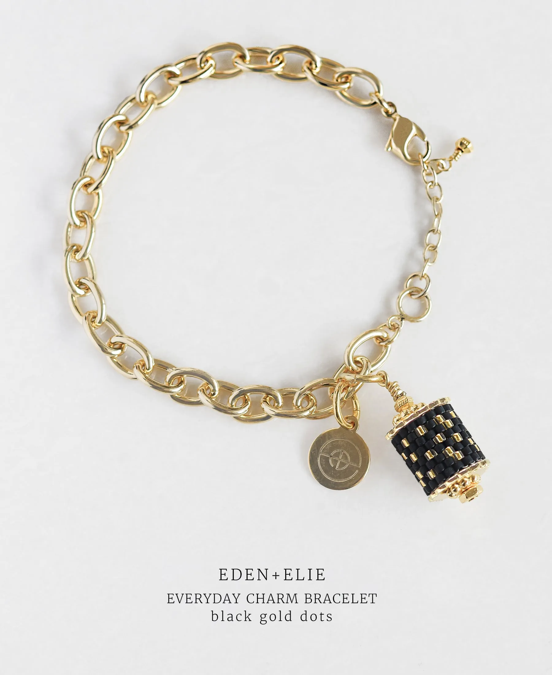 EDEN   ELIE Everyday Gold Charm Bracelet - black gold dots