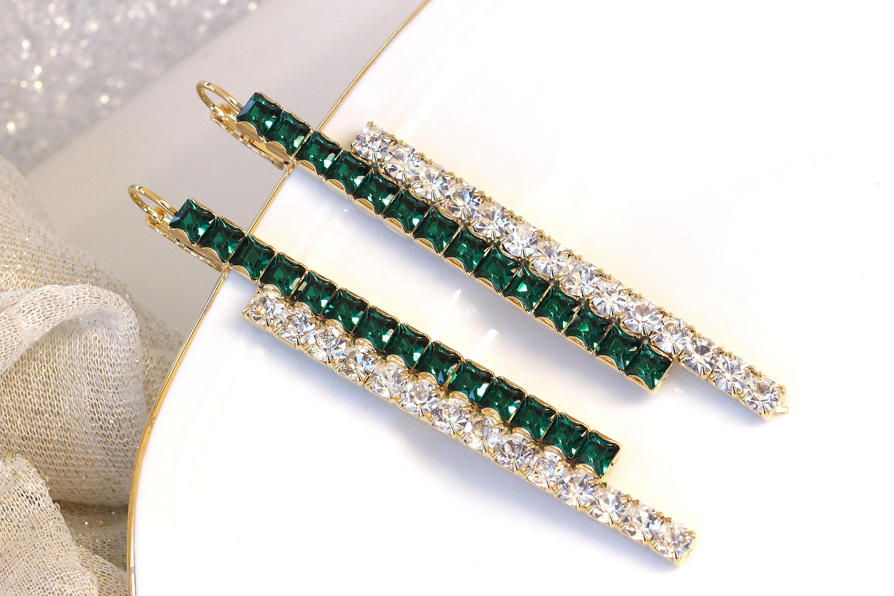 EMERALD BAR EARRINGS