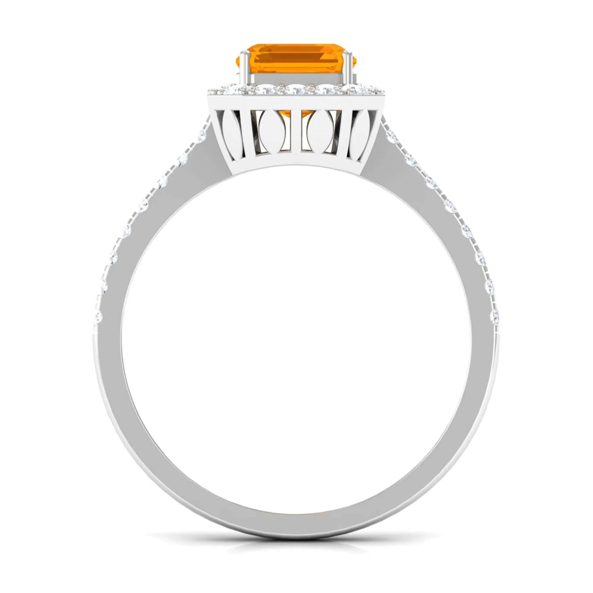 Emerald Cut Fire Opal Simple Engagement Ring with Diamond Halo