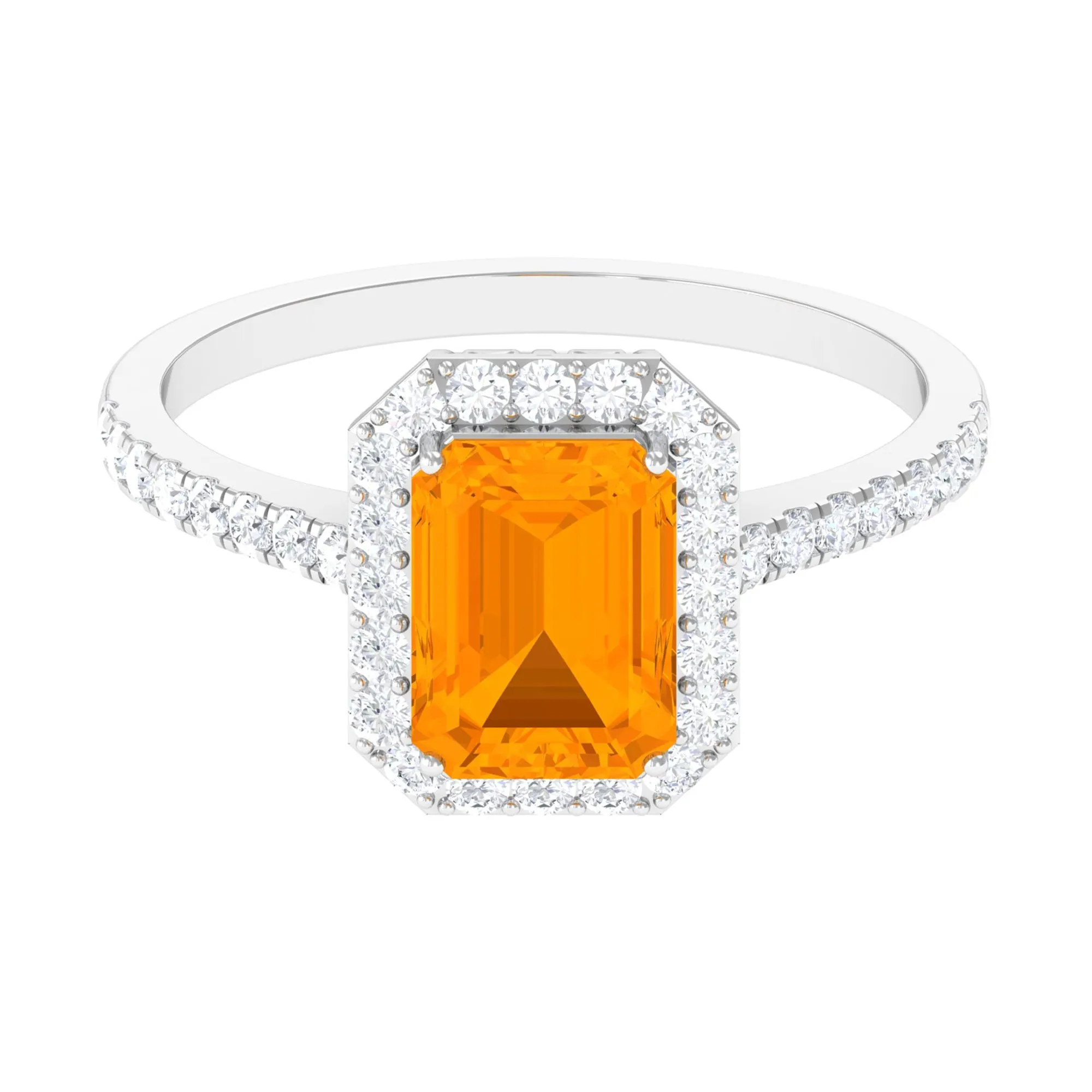 Emerald Cut Fire Opal Simple Engagement Ring with Diamond Halo