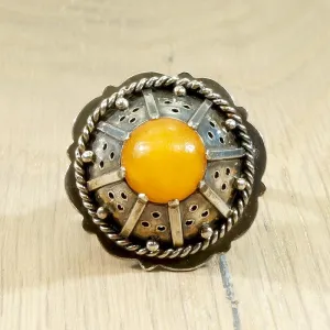 Enigmatic Egg Yolk Amber & Silver Ring