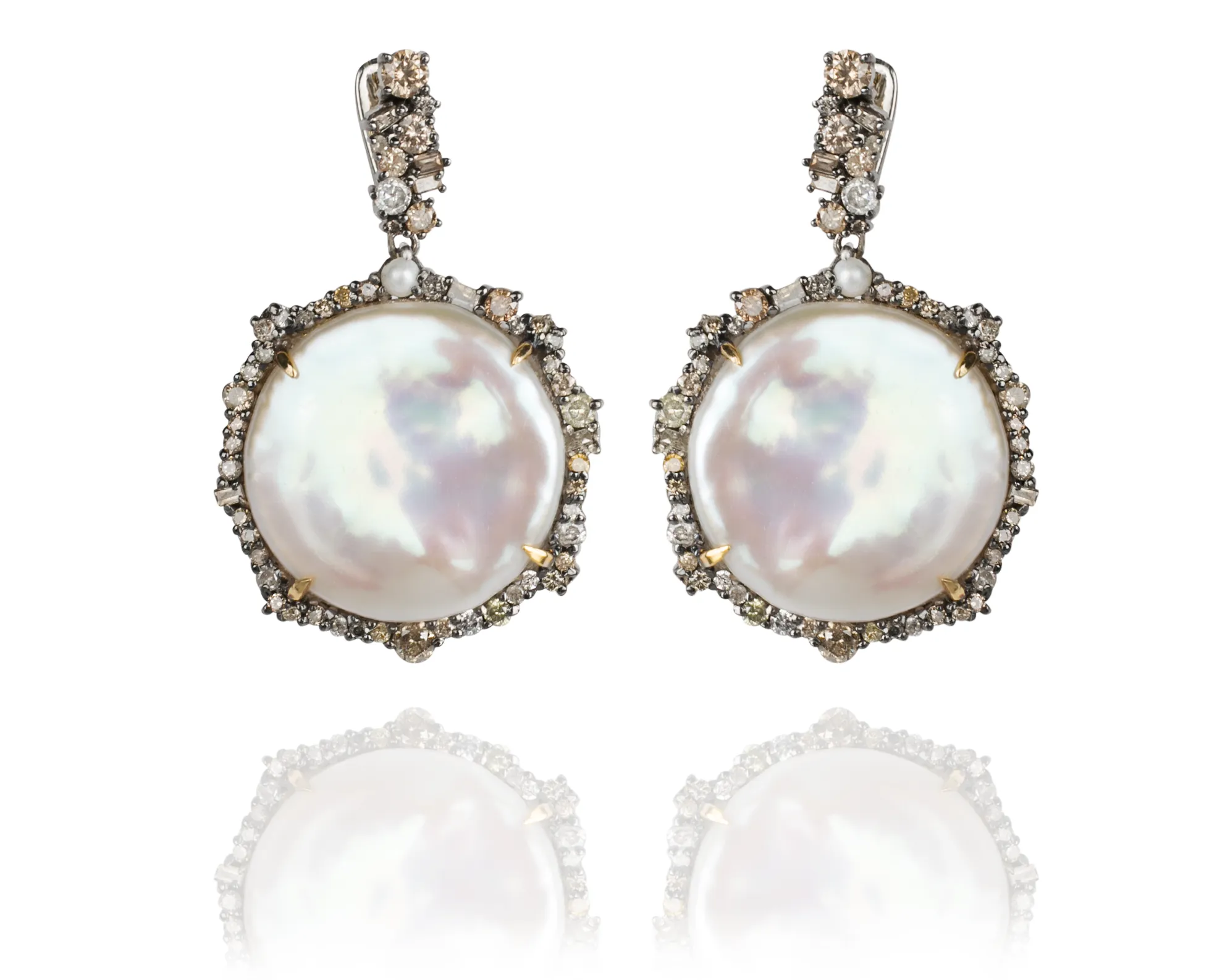 Episodic Diamond Coin Pearl Earrings