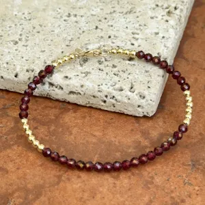 Estate 14KT Yellow Gold Garnet   Gold Bead Bangle Bracelet