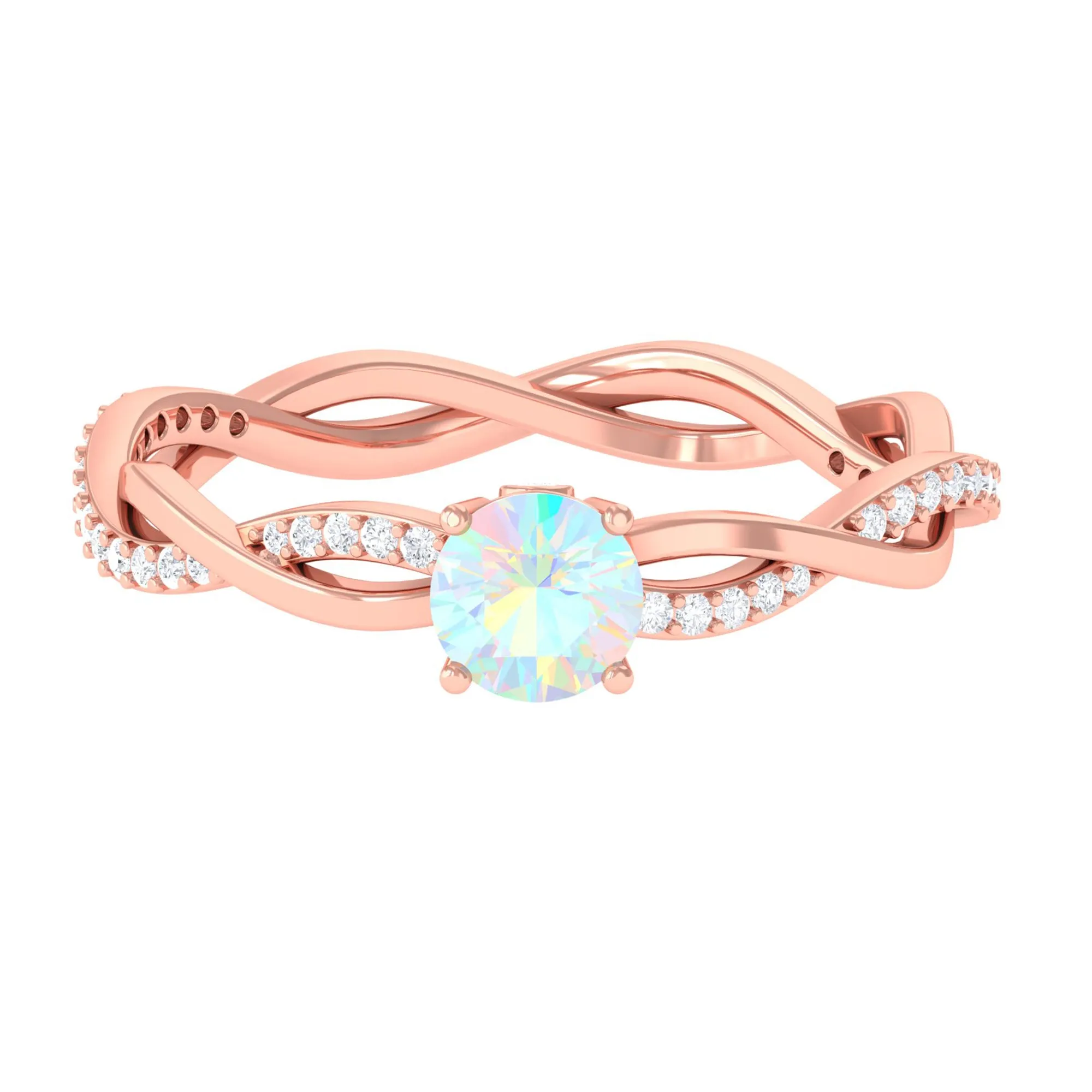 Ethiopian Opal Solitaire Ring with Diamond Braided Shank