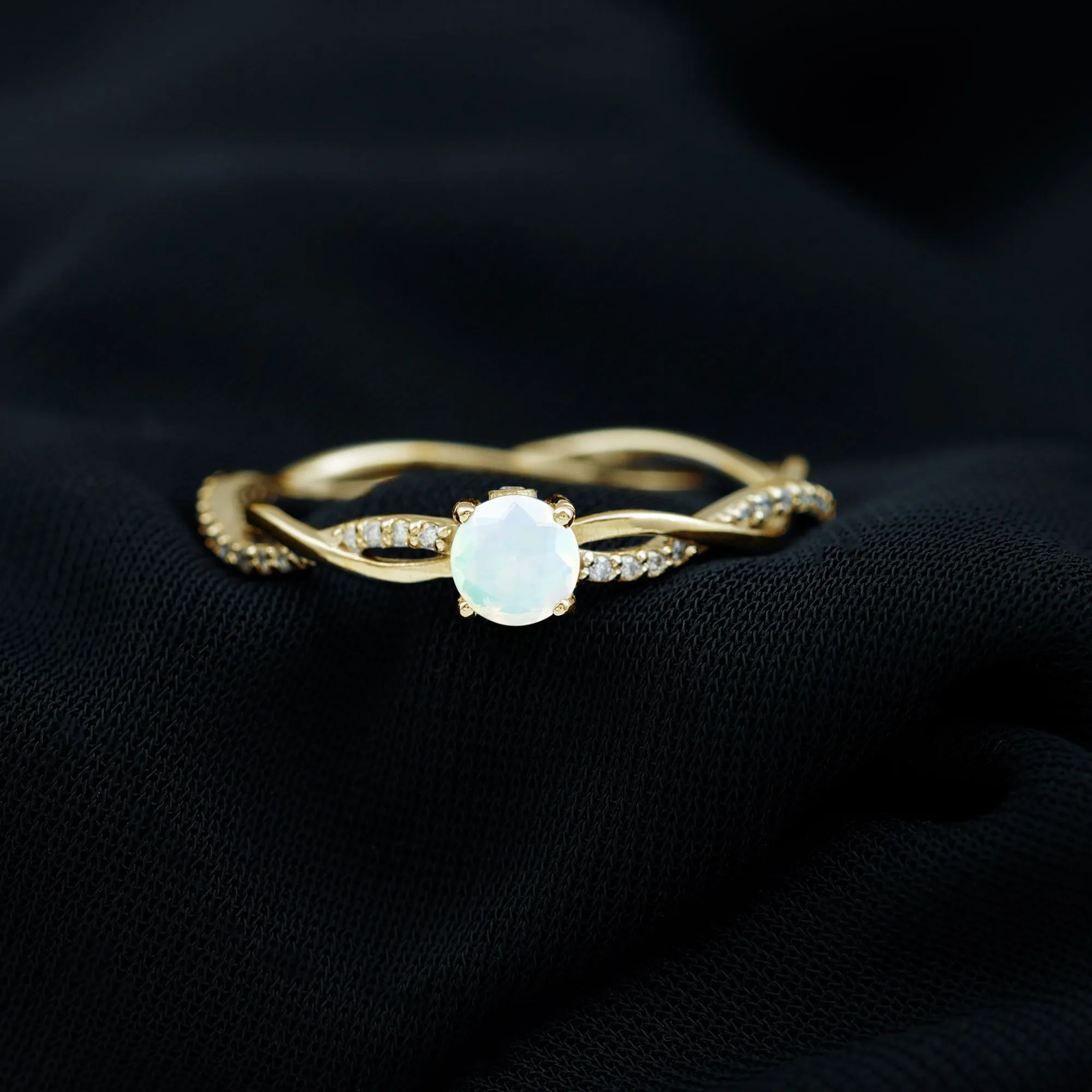 Ethiopian Opal Solitaire Ring with Diamond Braided Shank