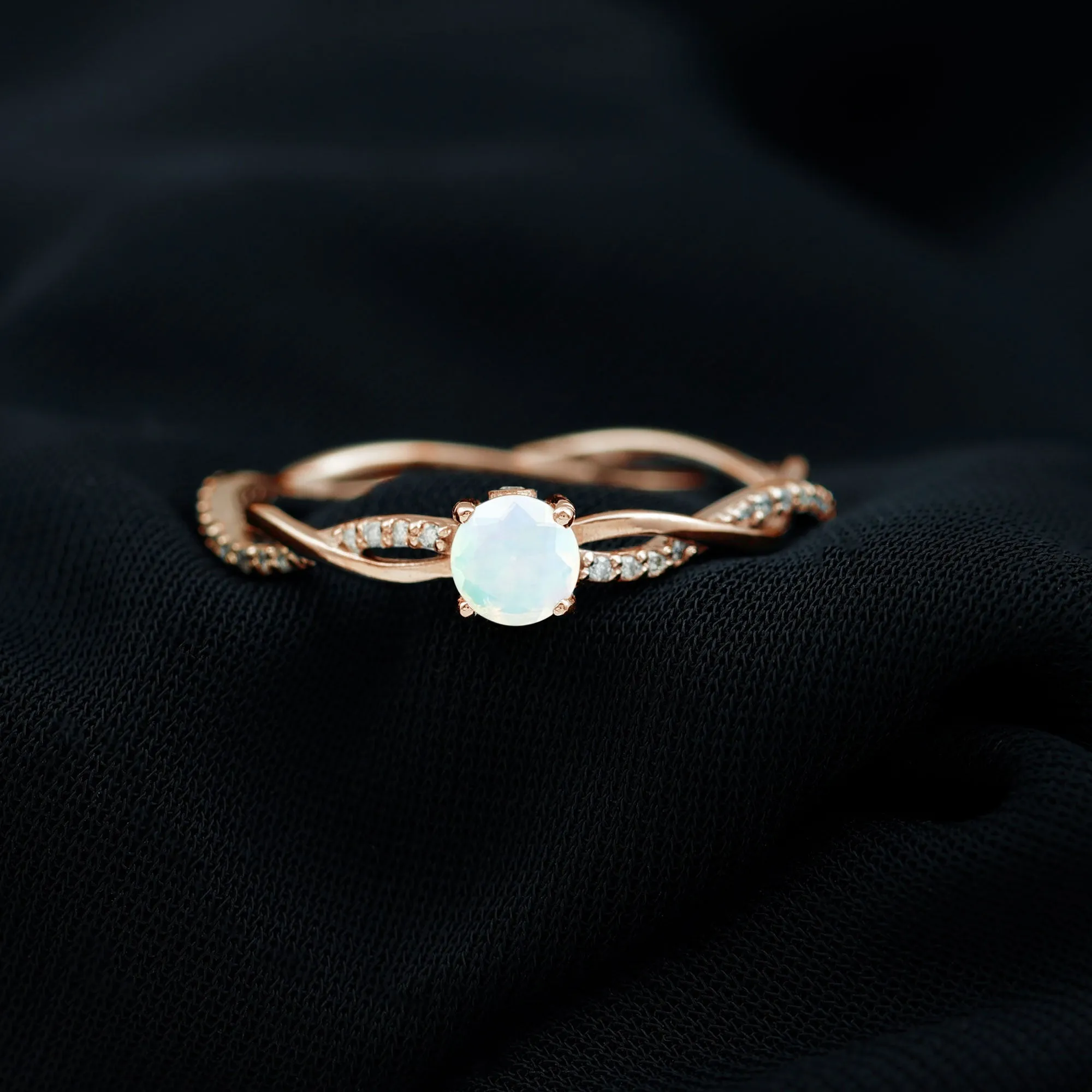 Ethiopian Opal Solitaire Ring with Diamond Braided Shank