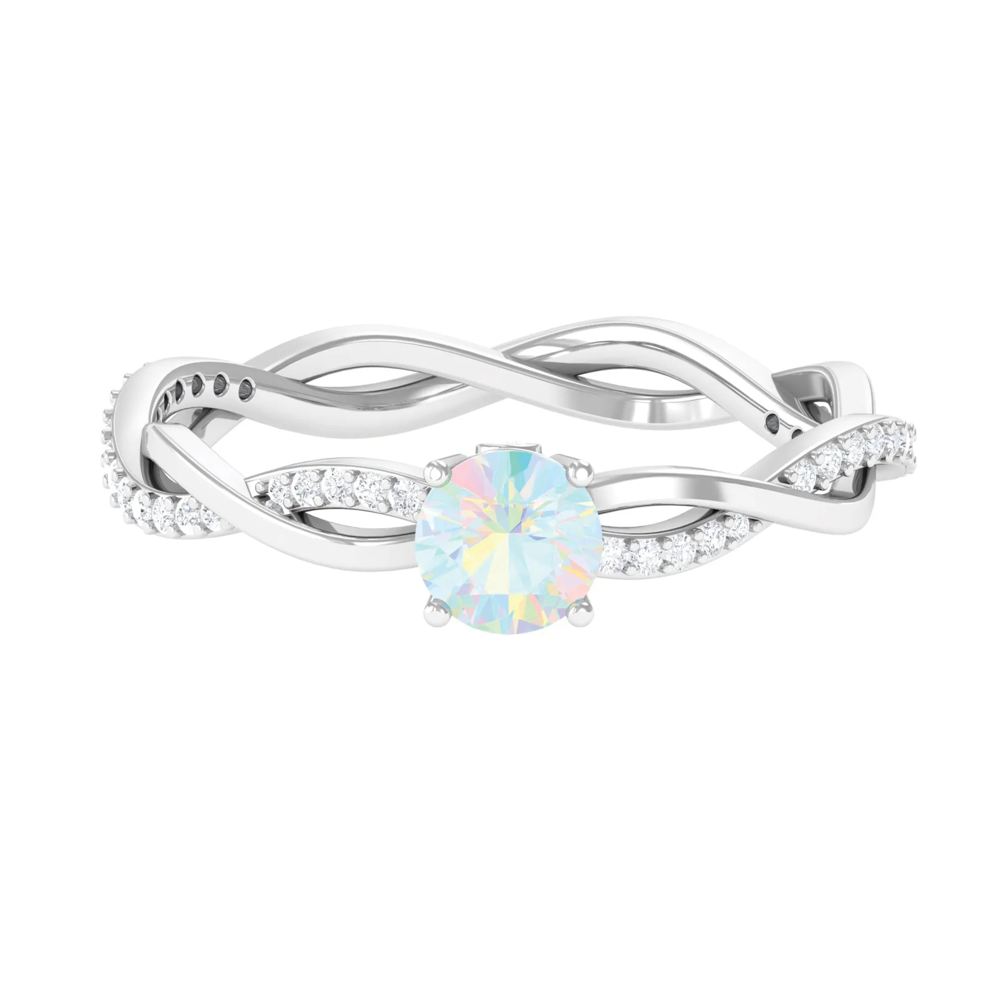 Ethiopian Opal Solitaire Ring with Diamond Braided Shank