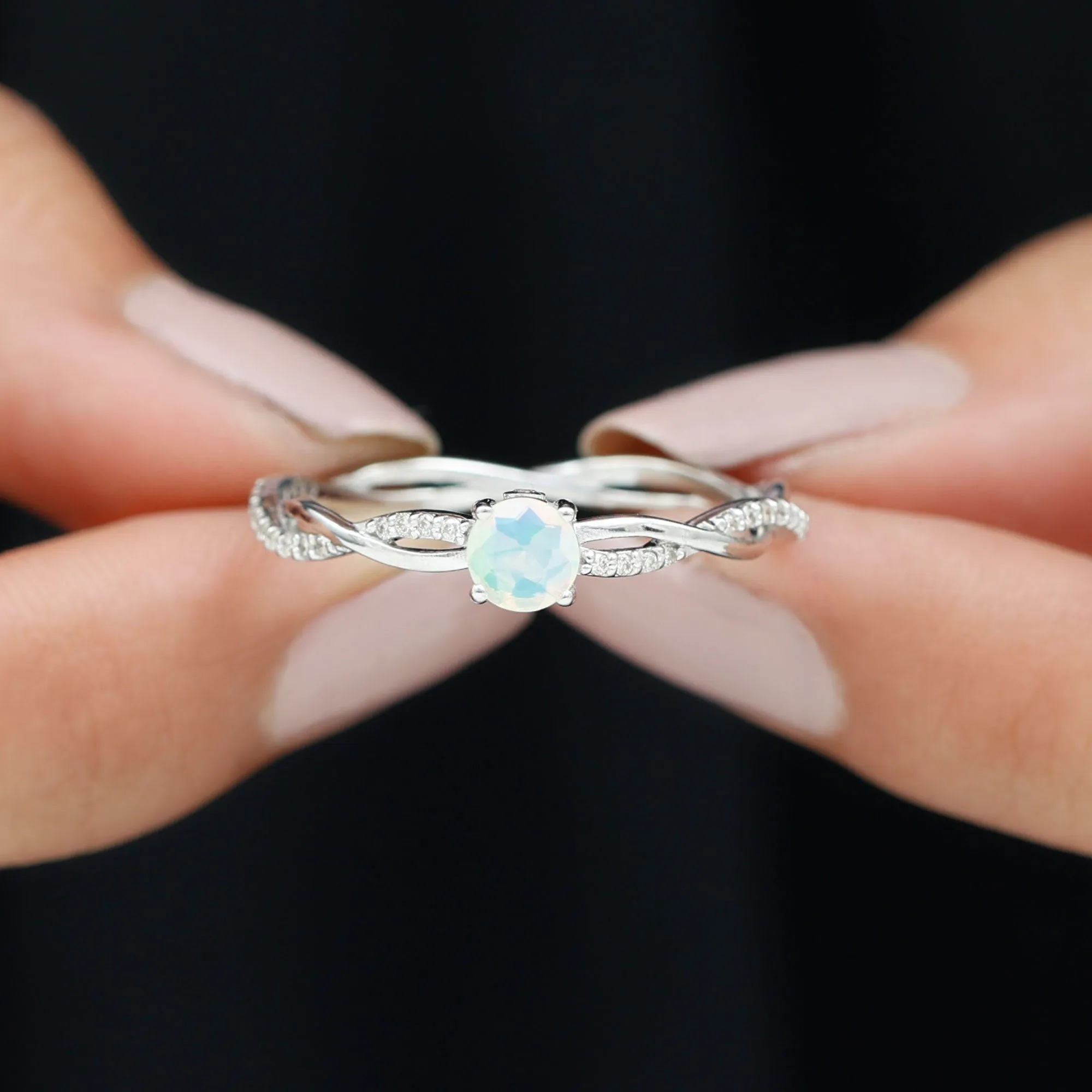 Ethiopian Opal Solitaire Ring with Diamond Braided Shank