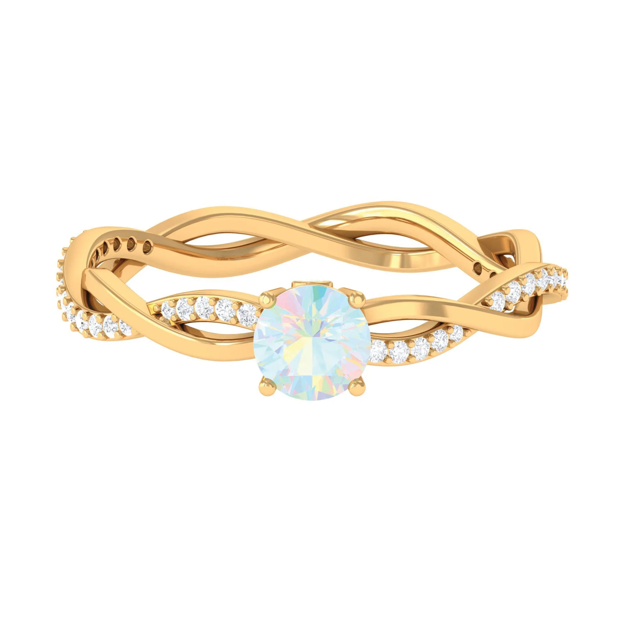 Ethiopian Opal Solitaire Ring with Diamond Braided Shank