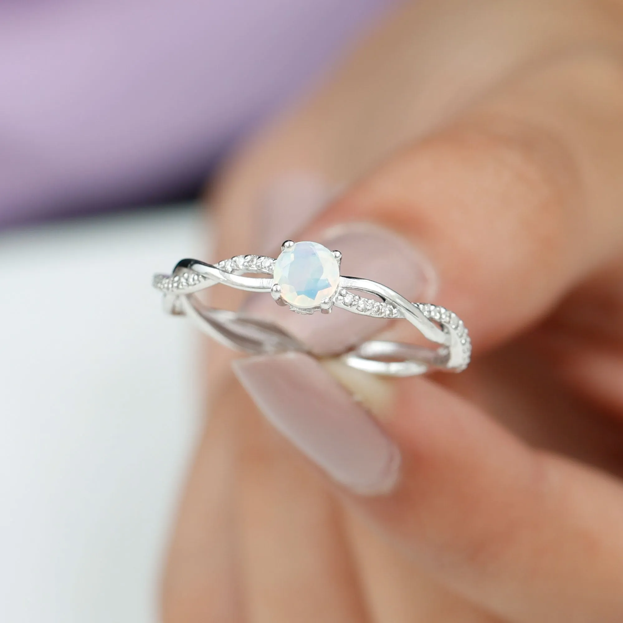 Ethiopian Opal Solitaire Ring with Diamond Braided Shank