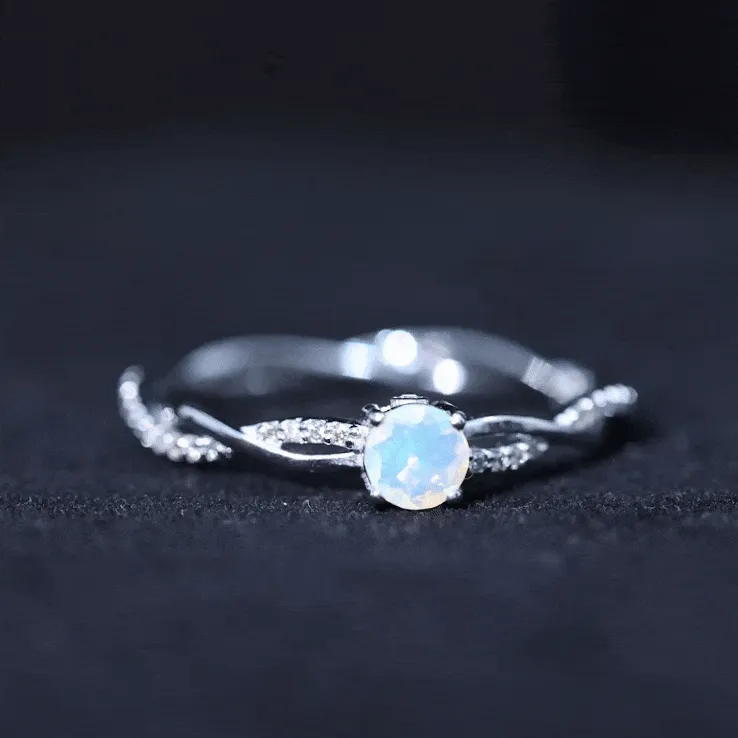 Ethiopian Opal Solitaire Ring with Diamond Braided Shank