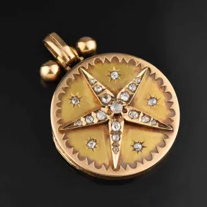 Exceptional Antique Victorian 14K Gold Diamond Star Locket