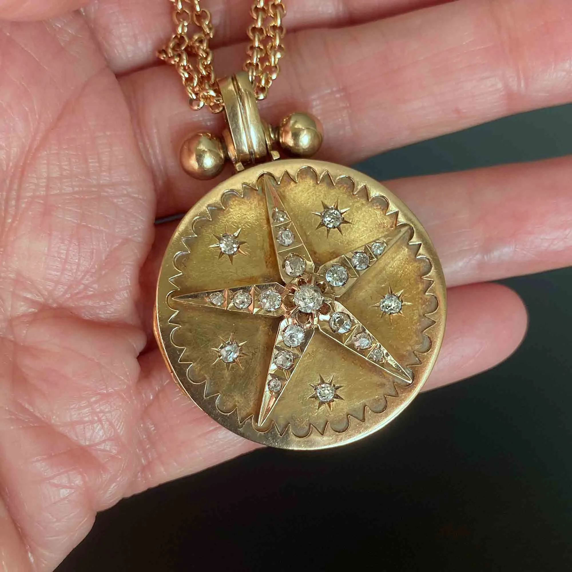 Exceptional Antique Victorian 14K Gold Diamond Star Locket