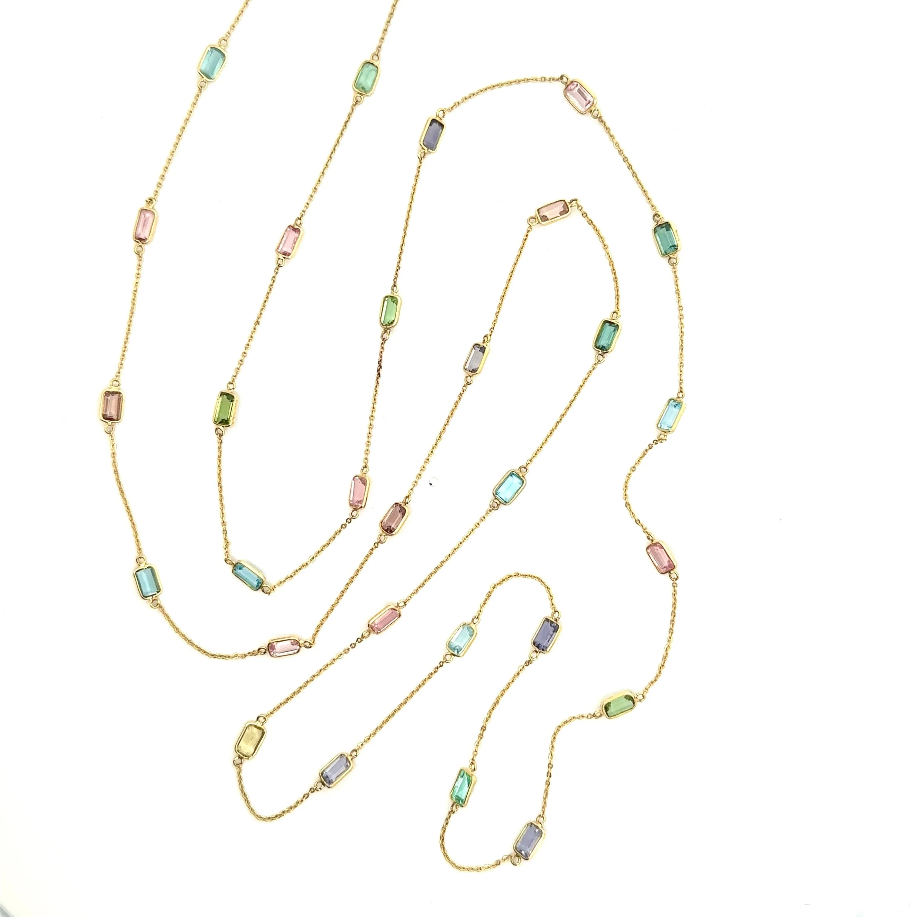 Extra Long Multicolor Tourmaline Baguette Channel Set Station Necklace