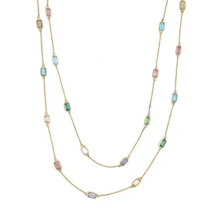 Extra Long Multicolor Tourmaline Baguette Channel Set Station Necklace