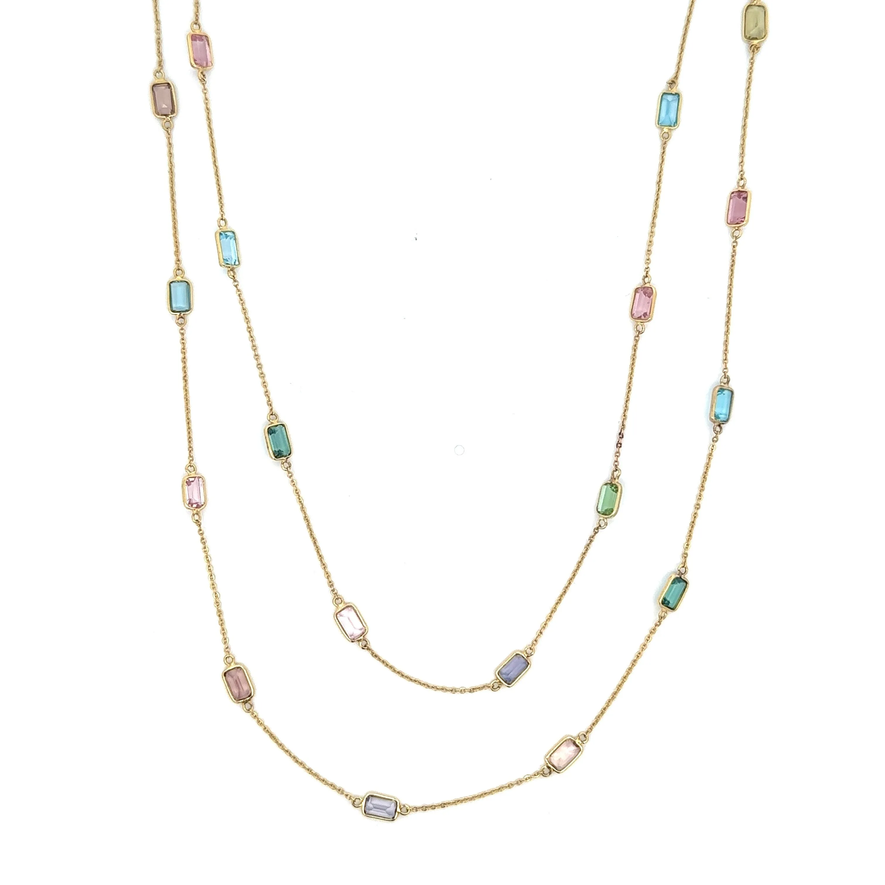 Extra Long Multicolor Tourmaline Baguette Channel Set Station Necklace