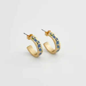 Fable England Blue Forget-Me-Not Gold Hoop Earrings