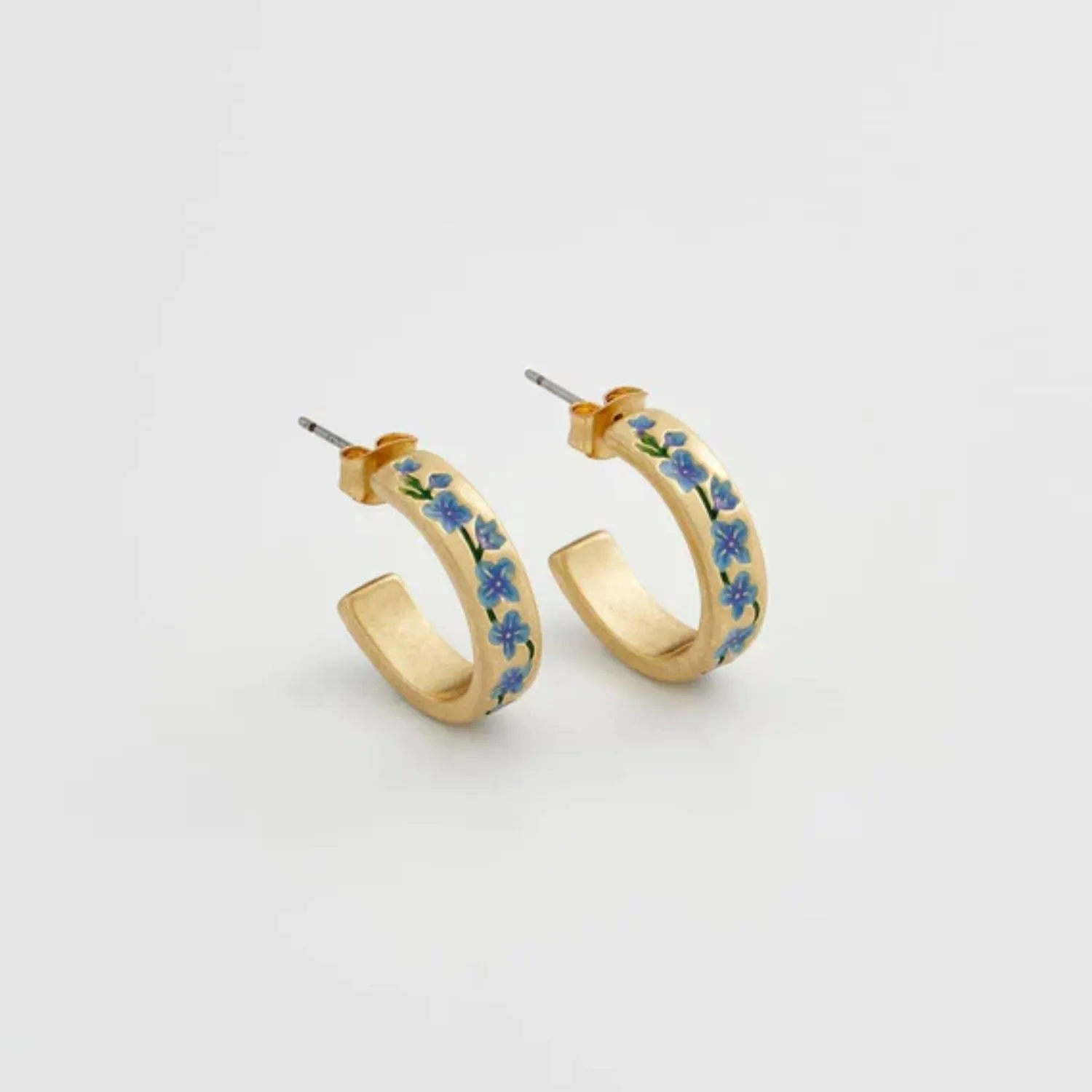 Fable England Blue Forget-Me-Not Gold Hoop Earrings