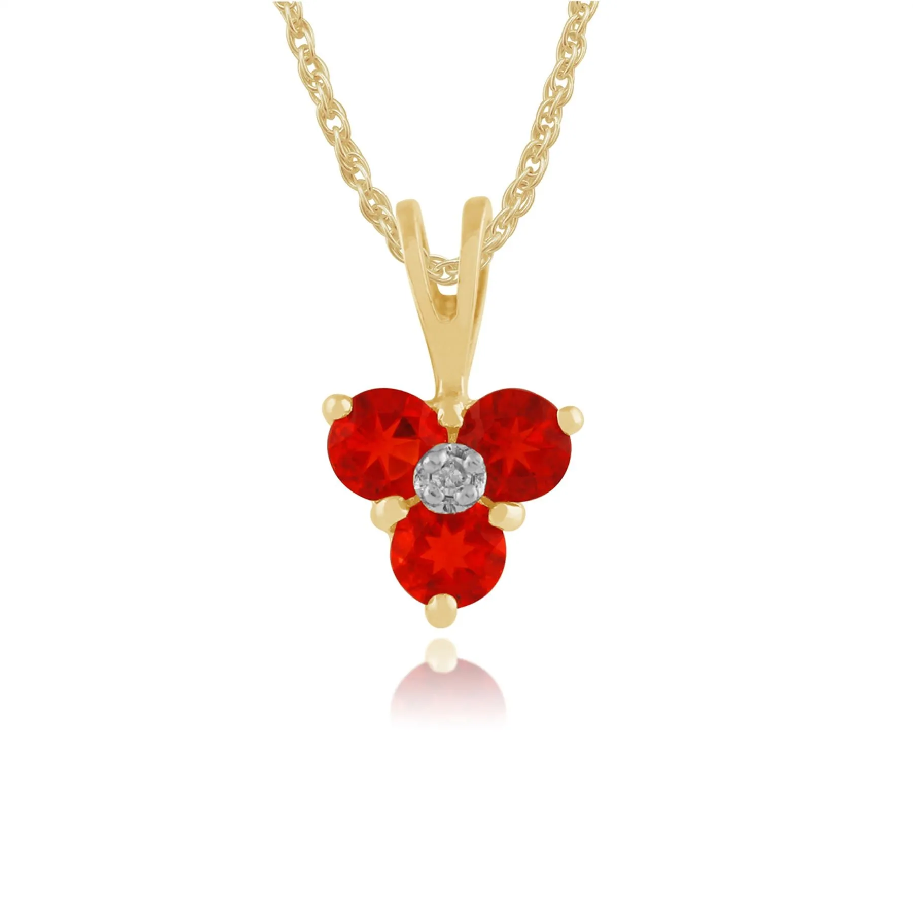 Feuer Opal Halskette, 9 Karat Gelbgold 0.22ct ct Feuer Opal & Diamant Blumenmuster Anhänger an 45cm Kette